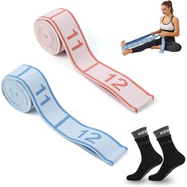 2PCS Bandas de Resistencia para Ejercicios, Ligas de Resistencia, con 12 Bucles Numerados, Bandas Elásticas de Entrenamiento, con Calcetines de Yoga Antideslizantes, para Yoga, Pilates, Entrenamiento
