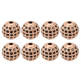uxcell Round Charm Spacer Beads, 8Pcs 10mm - Brass Rhinestone Spacer Beads, Zircon Spacer Beads for DIY Bracelets Earrings Jewelry Making (Black - Rose Gold)
