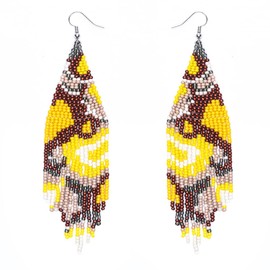 Kaseakia Handmade Boho Long Beaded Dangle Earrings for Women, Bohemian Big Large Seed Bead Beaded Tassel Earrings (Yellow)