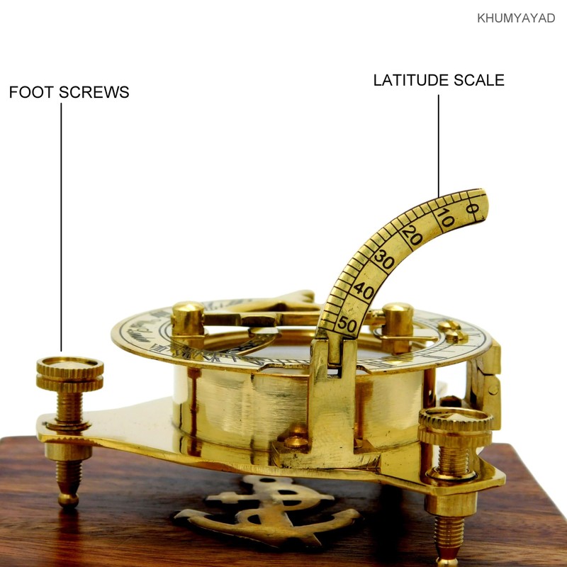 KHUMYAYAD Brass Sundial Compass Antique Nautical Replica Item with Rosewood