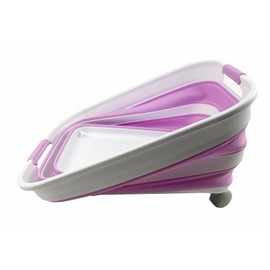 SAMMART 27L (7.1 Gallons) Collapsible Plastic Laundry Basket with Handle and wheels -Foldable Pop Up Storage Basket with handle (White/Pale Purple/White)