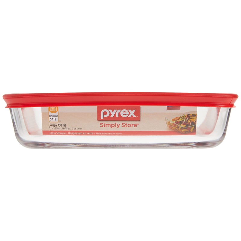 Pyrex 3-Cup Single Rectangular Glass Food Storage Container with Lid,