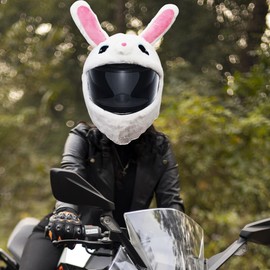 Omoojee Motorcycle Helmet Cover, Funny Helmet Decoration, Fun Rides and Gifts (Plush Animal, White Rabbit)