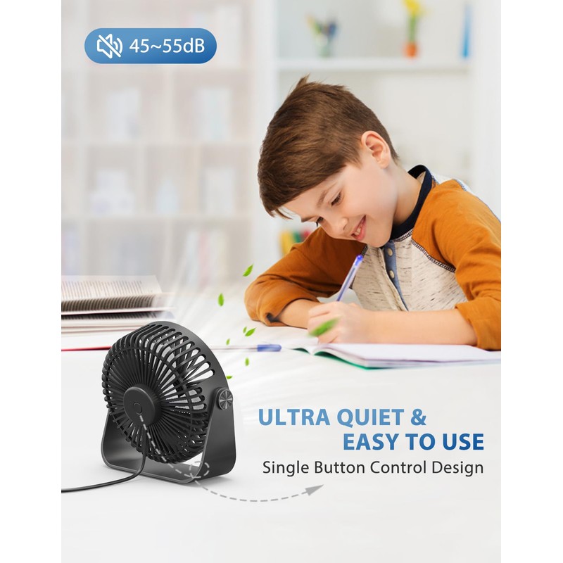TriPole USB Desk Fan 4.5 Inches Portable Mini Fan Powerful