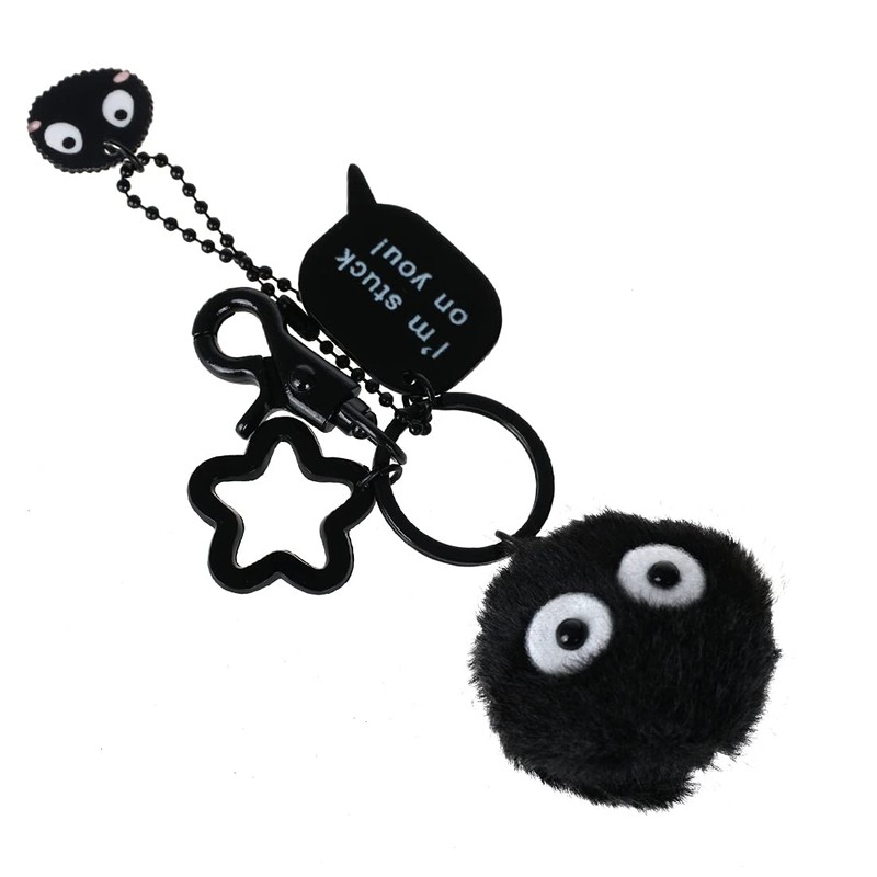 CoolChange Waldgeist Susuwatari Key Ring, Plush Soot Man Keyring, black