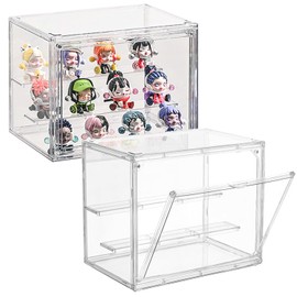 2 Pack Clear Acrylic Display Case 3 Layer,Adjustable Acrylic Boxes with Lids,Storage Organizers Box with Magnetic Door,Figures Collectibles Showcase for Home Office Living Room Dorm