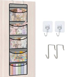 NASNAIOLL Over The Door Organizer Storage with 𝟓 𝐋𝐚𝐫𝐠𝐞 𝐏𝐨𝐜𝐤𝐞𝐭𝐬 for Storing Stuffed Animals,Nursery Items and Kids Weekly Clothes.Great for Bedrooms,Bathrooms,Laundry,Traveling,Foldable