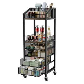 HapiRm Makeup Organizer Storage Cart - Floor Skincare Make Up Storage with 4 Drawers, Rolling Makeup Cart Vanity Organizer Cosmetics Display Cases Holder for Skin Care Perfume Nail Polish