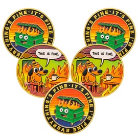 5pcs Colorful Dumpster Fire Challenge Coin - This is Fine Mini Dumpster Fire Coin - Hilarious Funny Desk Accessories for Work - Gold Coworker Go Away Token - Inspirational Gifts for Men Women Teacher