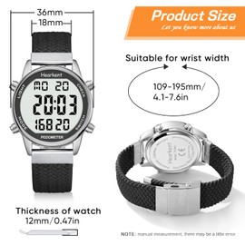Hearkent Women Pedometer Watch-Step Tracker with Calories Counter-LCD Large Numbers-30M Waterproof-Pedometer Watch Step Counter for Walking(Black)