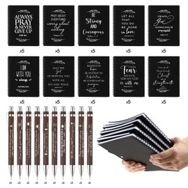 Kosiz 100 Pcs/ 50 Set Christmas Christian Gift Bulk A5 Spiral Notebook 5.5"x8.3" Christian Prayer Journal Bible Ballpoint Pen Religious Church Gift Fo Women Pastor's Wife Sunday School Teacher (Black)