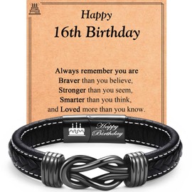 EYQV 16th Birthday Gifts Boys, Leather Bracelet 16th Birthday Presents for Son Nephew Grandson Brother, Unique 16 Year Old Gifts for Boys