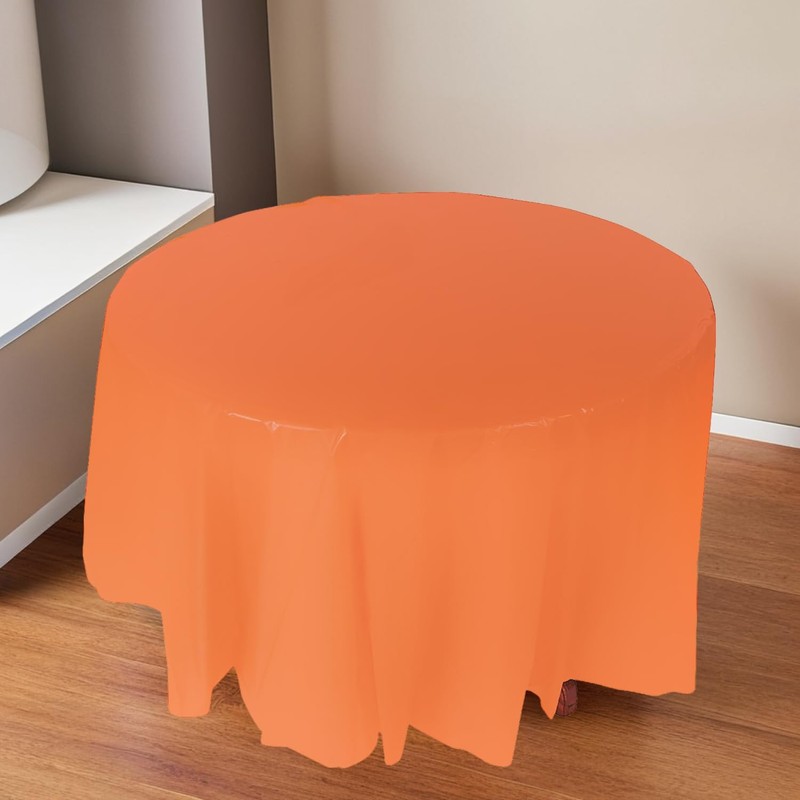 Fun Express Orange Plastic Round TABLECOVER (82") - Party Supplies