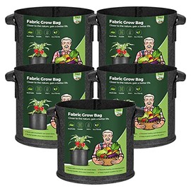 T4U Fabric Grow Bags 1 Gallon Pack of 5 - Heavy Duty Cloth Smart Garden Plant Pot with Handles, Thickened Aeration Nonwoven Planter Container for Outdoor Potato, Tomato, Chili, Carrot and Vegetables