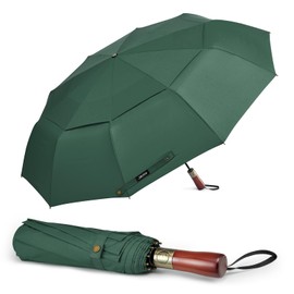 G4Free 54 Inch Large Compact Windproof Golf Umbrella for Rain Oversized Auto Open Close Folding Travel 10 Ribs Vented Double Canopy Umbrella for Women Men (Dark Green)