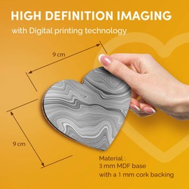 Destination Vinyl ltd Great Coasters (Set of 2) Heart - BW - Grey Marble Stone Ink Art Drink Glossy Coasters/Tabletop Protection for Any Table Type #43001