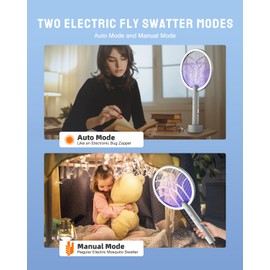 Electric Fly Swatter Racket, Mosiller 2 in 1 Smart Bug Zapper & Power Take Off Generators with USB Rechargeable Base, Powerful Mosquitoes Trap Lamp & Fly Killer for Home, Bedroom (Light Grey（1 Pack）)