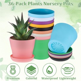 Giantree 36 Pack 4 Inch Plant Pots Bulk with 36 Plant Tags & 3 Handy Shovels, Small Plastic Planters Pots with Drainage Holes Flower Pot for Succulent, Cactus, African Violet (Multicolour)