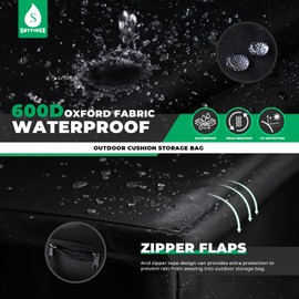 skyfiree Waterproof Outdoor Cushion Storage Bag Heavy Duty 600D Patio Cushion Storage Bag Extra Large Cushion Sorage Bags for Patio Furniture with Zipper and Handle, 65 x 20 x 28 Inch, Black