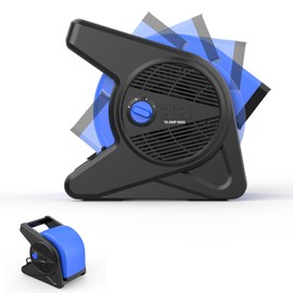 shinic High Velocity Fan 15" 375 CFM 3-Speed Utility Fans Air Mover Blower Fan with 270° Pivot Carpet Dryer Floor Fan with 2 Outlets Portable Industrial Fans for Job Site Home Garage Work shop, Blue