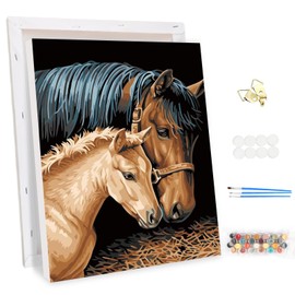 MEIYUDA Painting by Numbers Adults with Frame Horses, DIY Set Adult Animal Craft Set, 3 Brushes and Acrylic Paint, DIY Hand Painted Oil Painting Kit as a Gift and Home Decoration 30 x 40 cm
