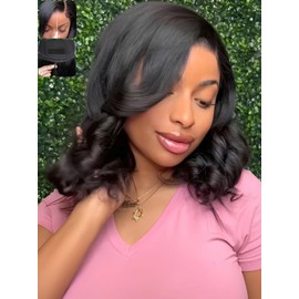 KLAIYI Light Yaki Straight Bob Loose Wave Pre Everything 13x4 Lace Front Wigs Human Hair Precut Lace Pre Plucked Bleached Glueless Wear and Go Wigs for Women Bye Bye Knots Wig Beginner Friendly 14Inch