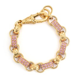 New 13mm Gold-Plated Gypsy Link Belcher Bracelet with Pink Stones – 7.5-Inch Adjustable Length, 77g Weight – Statement Chain Design with 28 Sparkling Stones – Elegant & Luxurious Jewellery for Women