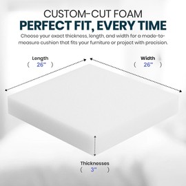 Coaseb 1-Pack of 3" x 26" x 26" High Density Upholstery Foam (Chair Cushion Square Foam for Dining Chairs, Wheelchair Seat Cushion Replacement)