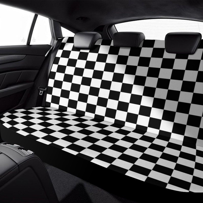 White Black Square Checkered Flag Car Rear Seat Covers Universal