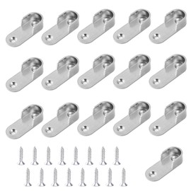 16 PCS Silver Oval Closet Rod End Supports Polished Chrome Finish Closet Rod Bracket Oval Closet Rod Holder Flanges Socket with Mounting Screws for Wardrobe Closet (Silve)