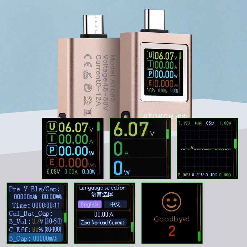 USB PD3.1 Tester Meter Meter Meter 0~50V 0~12A PD QC