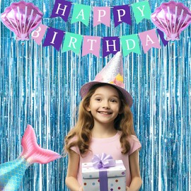 BRAVESHINE Light Blue Metallic Tinsel Curtains, Background, Sparkle Curtains, Decoration for Birthday Party, Wedding Photo Background, Christmas, Disco Party (2-Pack, 1 x 2.5 m)