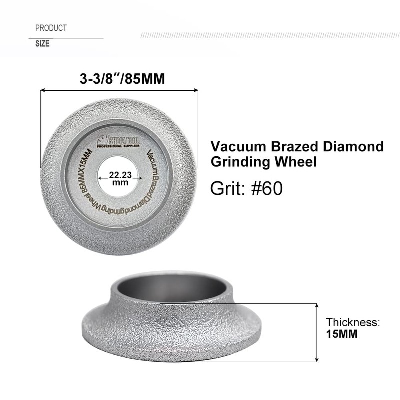 SHDIATOOL Diamond Profile Grinding Wheel 3-3/8 Inch, Height 15mm Demi-bullnose