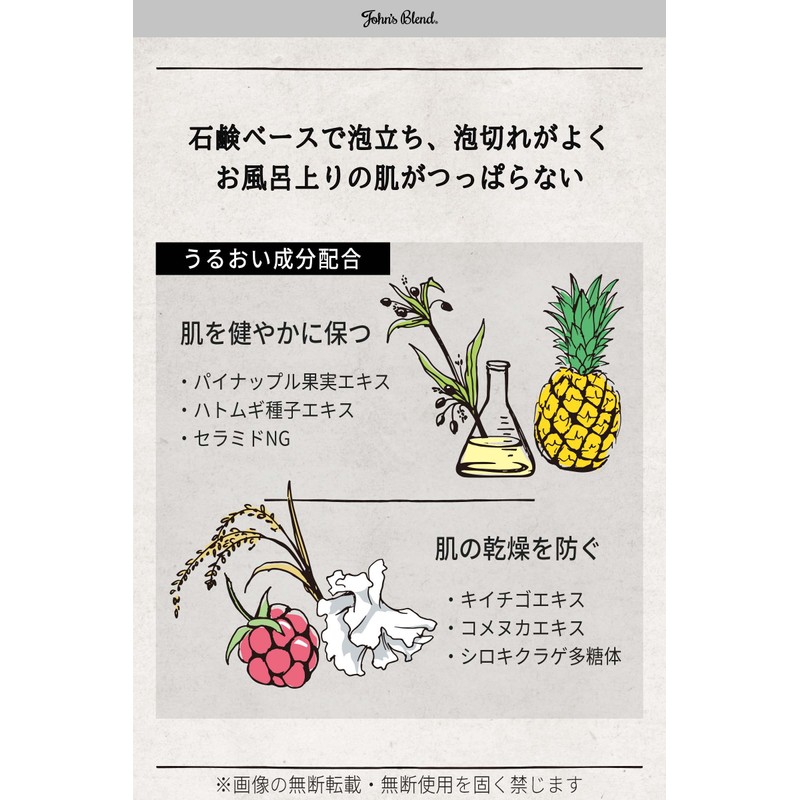 John's Blend OA-JON-60-1 Body Soap Refill Pouch, White Musk Scent,