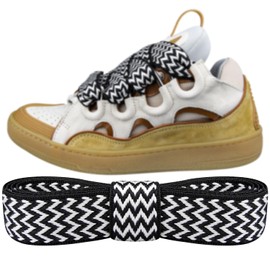 Endoto Shoelaces for Lanvin Curb Trainers, 3 cm / 30 mm Wide Flat Shoelaces Replacement Shoelaces Laces with Tassels, Black & white