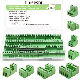 Tnisesm - Juego de 21 conectores de bloque de terminales de tornillo de 5,08 mm (2 pines 3 pines 4 pines 5 pines) 300 V 15 A para cable 28-12 AWG