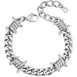 ChainsHouse Spike Bracelet Women Goth Bracelet Punk Bracelet for Men Barbwire Bracelet Hip Hop Jewelry Men Spiked Bracelets for Women Cool Bracelets Barbed Wire Bracelet Cuban Link Bracelet for Men