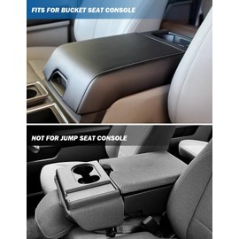 JOYTUTUS Center Console Cover Compatible with 2015-2020 F150, 2017-2022 F250 F350 F450, 2018-2024 Ford Expedition, Leather Armrest Cover Center Console Cushion with Side Pockets (Bucket Seat Only)
