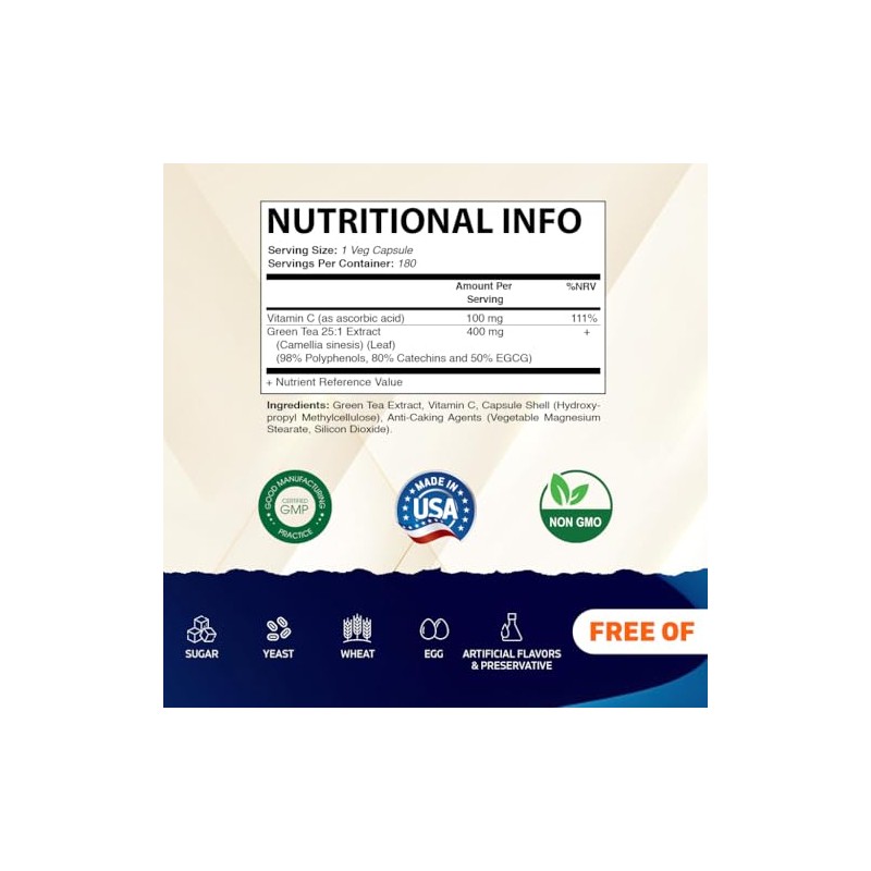 Vitamatic Green Tea Extract with Vitamin C, 25X Concentrate, 98%