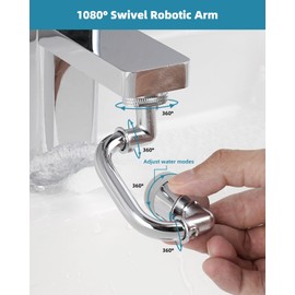 Hibbent Tap Extender for Kitchen Sink, 1080 Degree Swivel Big Angle Twist and Rotation Faucet Aerator, Dual Function 2- Water Flow Aerator for Kitchen Sink, 2.5GPM High Flow Tap Extender, Chrome（M24）