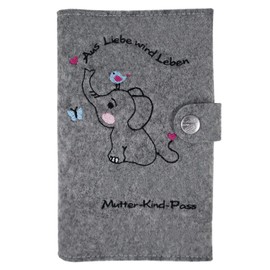 Goldi-Design Maternity Log Cover Mother Child Passport Cover Elephant Extra Inner Compartments Two Versions, gray, Classic