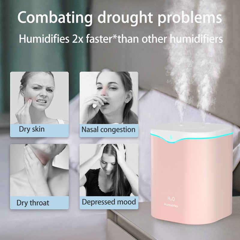 2L Double Spray Humidifiers with LED light Cool Mist Auto