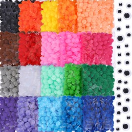 Poen 2000 Pcs Pom Poms with Wiggle Eyes 1 Inch Colorful Craft Pompoms Fuzzy Pom Poms Balls for DIY Creative Crafts Decorations Craft Project
