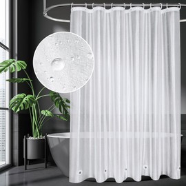 AooHome Shower Curtain 180 x 180 cm Transparent White with 5 Magnets Bottom, Waterproof, Quick-Drying Shower Curtains, Anti-Mould Curtain with 12 Shower Curtain Rings for Bathroom Shower