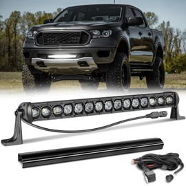SWATOW INDUSTRIES 105W 20 Inch Single Row Light Bar with Wiring Harness Slim LED Bar Black Cover Spot Flood Offroad Lights Bumper Mount for Truck Pickup F-150 Ram Toyota UTV ATV