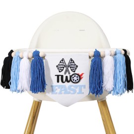 Two Fast High Chair Banner - Race Car Blue Tassel Highchair Banner, Two Fast 2nd Birthday Decoration for Boys, Race Car Theme Birthday Decor