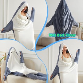 mohoho Wearable Blanket Hoodie, Shark Onesie Soft Warm Comfort Fleece Shark Blanket Hoodie for Men Women Adults Kids (M)
