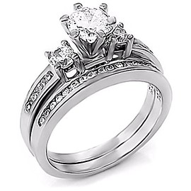 Sterling Silver 1.31ct Russian Ice on Fire CZ 2 Pc Wedding Ring Set, Lakoda sz 6.0