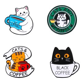 Cute Cat Enamel Lapel Pins Set,Creative Cat Enamel Pins for Backpacks Jackets Hats Bags Novel Pins Badge Gifts Jewelry (Coffee Cats)