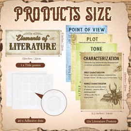 Outus 13 Pcs Retro Elements of English Language and Literature Posters Literary Classroom Decor English Teacher's Posters Literature Educational Bulletin Board for Middle High School Read Supplies